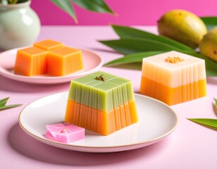 kue lapis, taburan kelapa, daun pisang, tradisional indonesia, food photography