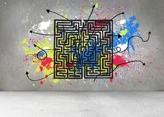 Grey wall with maze and splashes