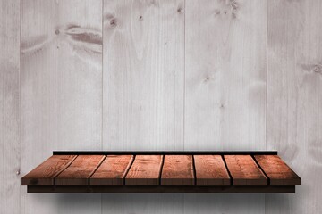 Digital composite image of shelf on wooden wall