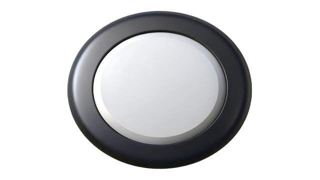 High angle studio shot of a circular black frame with a white center resembling a modern tracking device or a button.