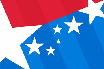 White stars are shining across red and blue shapes in flat design patriotic theme