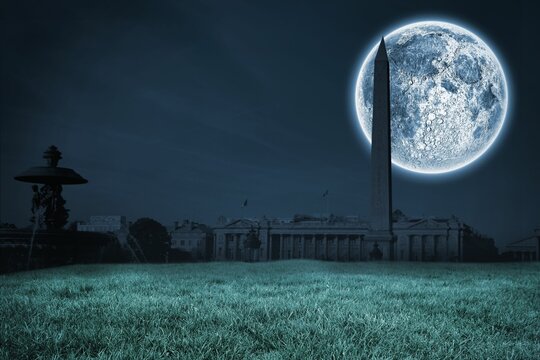 Fototapeta Digital composite of Bright moon over Paris