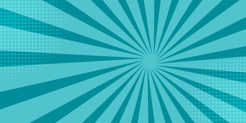 Blue Manga anime action frame lines with halftones. Pop art retro background with exploding rays of lightning comic style, vector illustration.