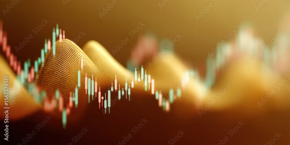 Aufkleber Futuristic Crypto Portfolio Visualization with Dynamic Stock Market Chart and Digital Waves Highlighting Market Volatility and Investment Strategies
