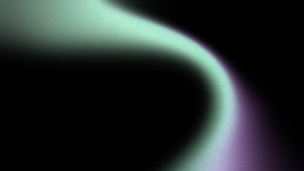 Abstract image featuring a curved, blurred gradient of light green and purple against a black background.