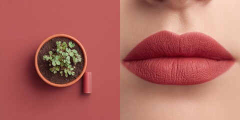 Premium High-Quality Crimson Lipstick on Perfect Full Lips with Smooth Skin Modern Beauty Campaign for Confident Millennial Marketing and Social Media