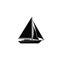 Black silhouette of a sailboat with unfurled sails on white