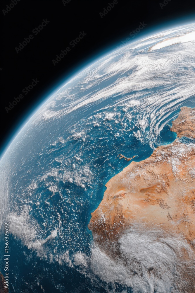 Leinwandbilder satellite view of earth showing atmospheric weather patterns and cloud formations over africa with r
