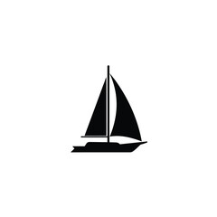 Black silhouette of a sailboat with mainsail on white