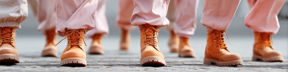 Professional Military Soldiers Marching in Step with Boots on Stone Pavement Modern Teamwork and Discipline for Corporate Marketing and Social Media Campaigns