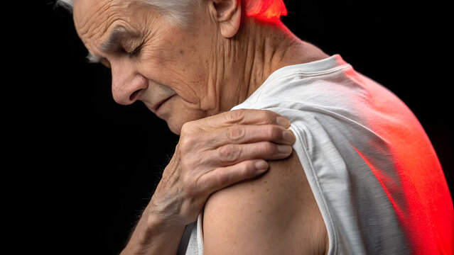A senior man is experiencing shoulder pain