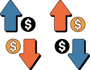 Vector illustration: Up and down dollar arrows, financial market, modern style