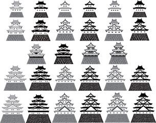 日本の城　たくさんの天守（櫓）のイラスト © ROKUDANDA