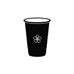 Black silhouette of a boba tea cup with a white flower icon