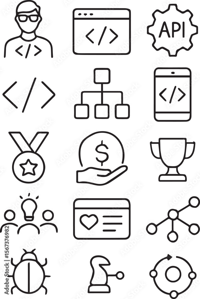 Fototapete web development set of web icons in line style. developer icons for web and mobile app. code, api, p