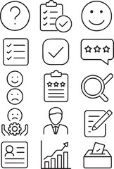 Survey Web Icon Set in Line Style. Collection of feedback Linear Icons, Including question, opinion, satisfaction, opinion, research, review, satisfaction, task, poll, answer and More line art vector 