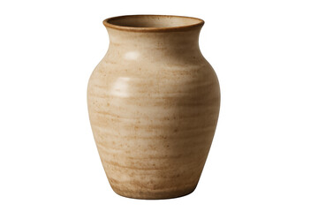 Minimalist beige ceramic vase presenting clean lines against transparent background, highlighting modern interior design elements