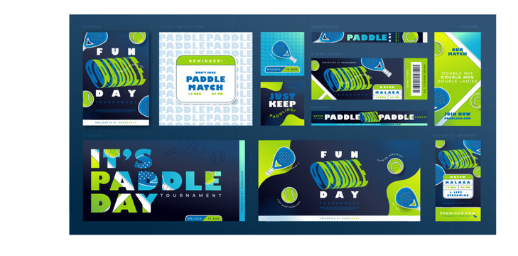 Fun paddle day tournament banner template easy editable vector illustration tennis paddle background