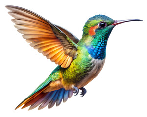 Obraz premium Close up of a vibrant hummingbird with iridescent feathers isolated on white background