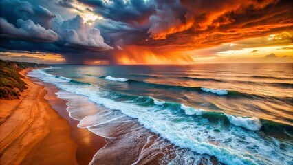 Dramatic Coastal Sunset with Storm Clouds