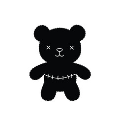 Black silhouette of a crochet teddy bear icon plush