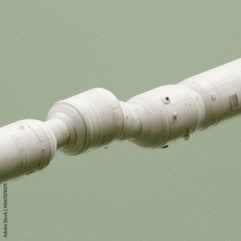 Poster Detailed Wireframe Model of Spacecraft Docking in Orbit Highlighting Precision Engineering and Advanced Space Technology Trends for Technical and Commercial Use