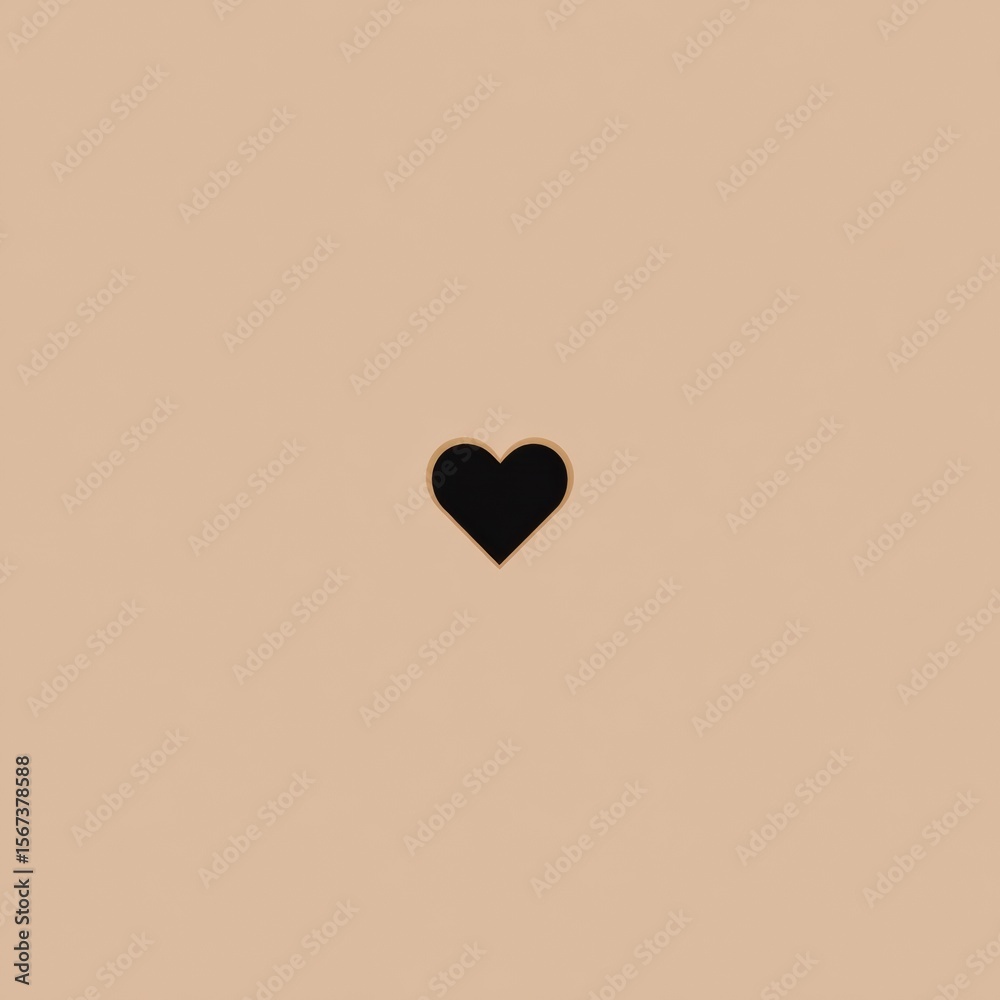 Aufkleber Minimalist black heart icon centered on beige background for web and app design, symbolizing unity, love, and emotional connection in modern branding