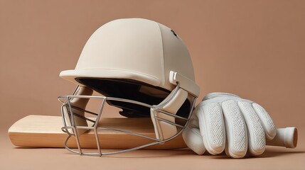 Premium Professional Cricket Gear Set with Helmet Face Guard, Bat and Gloves Modern Sports Equipment for Confident Athletic Marketing Campaigns