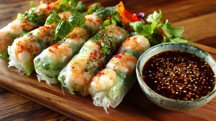 Fresh Vietnamese Summer Rolls (Goi Cuon) with Dipping Sauce