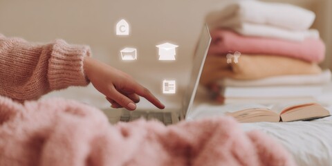 Modern Professional Elearning Platform with Digital Interface Authentic Young Adult Engaged in Online Learning for Premium Education Marketing