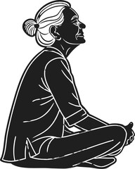 Senior Woman Meditating in Lotus Pose Silhouette Vector