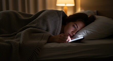 Sleepless Night: Woman Using Phone in Bed