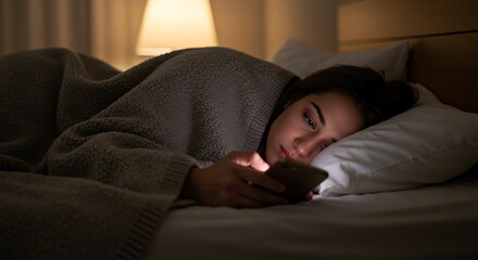 Sleepless Night: Woman Using Phone in Bed