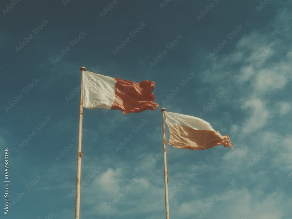 Poster professional national flags against clear sky authentic high-quality symbol of geopolitical tension 