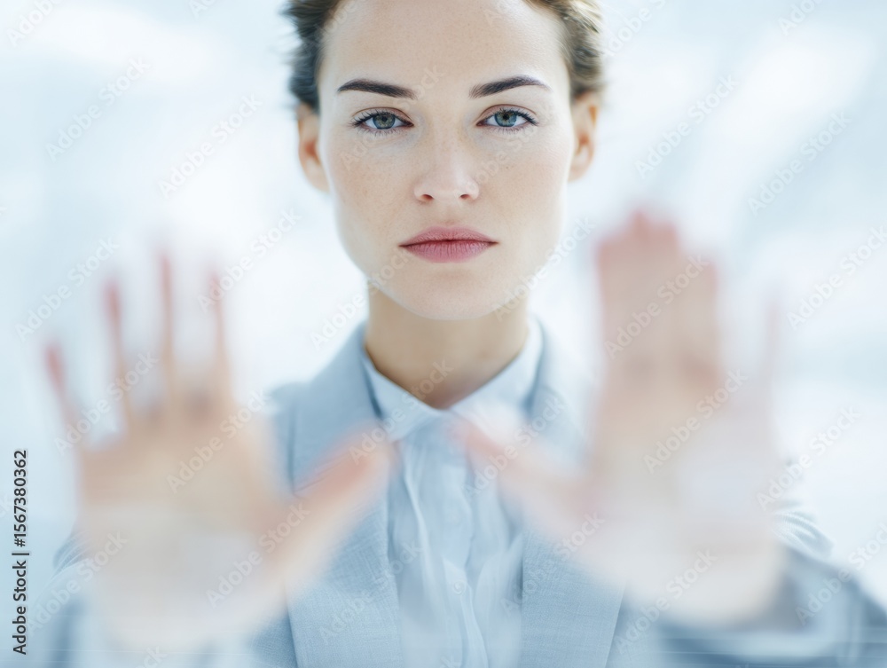 Aufkleber professional woman rejecting bribe with stern expression in corporate setting authentic ethical busi