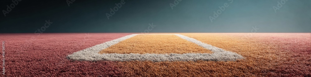 Poster Professional Soccer Field Center Circle with Textured Grass and Precise Midfield Markings in Dramatic Light for Premium Sports Marketing and Editorial Use