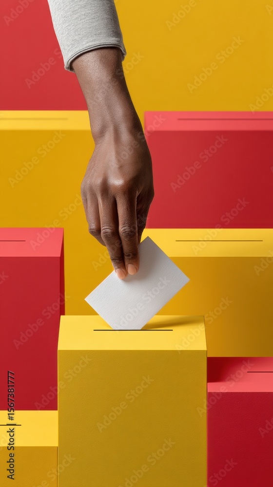 Poster high-quality modern voting concept with hand inserting ballot into box for authentic democratic part