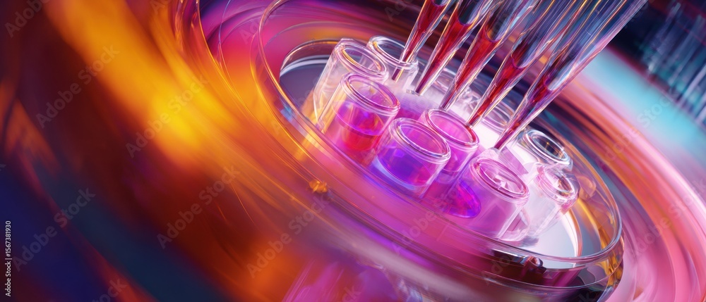 Poster modern automated molecular diagnostics with 96-well microplate and pcr equipment premium high-throug
