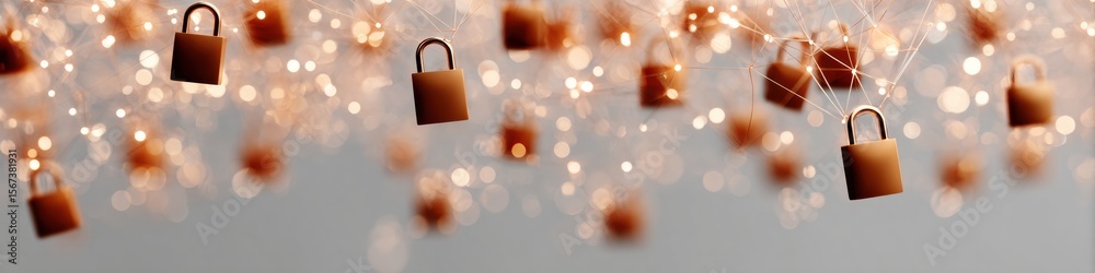Poster Modern High-Quality Network Security Concept with Glowing Padlocks and Digital Grid for Professional Tech Marketing and Cyber Resilience Content