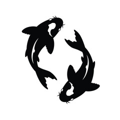 Black silhouette of two koi fish swimming in a circle