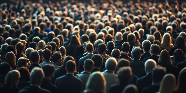 A large conference hall filled with attendees engaged in conversations