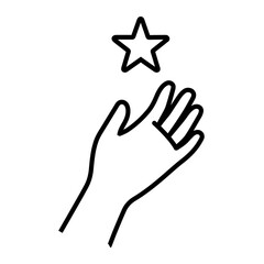 A minimalist line vector of a hand reaching toward a star.
