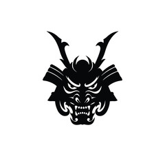Black samurai mask silhouette on white background japan