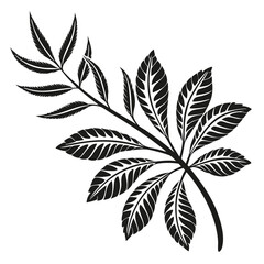 Black and white decorative branch with leaves illustration