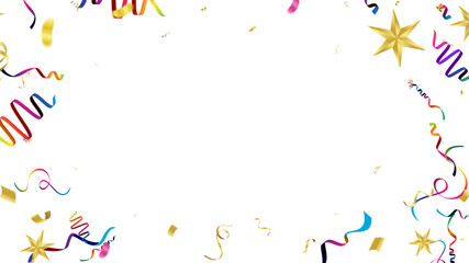 Stepping Towards Success Golden Stars and Lively Streamers Frame, Clean White Background, Product Launch, Promotion, Inspiration, Excellence.