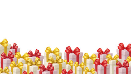 Pile of Gifts Ready for Delivery Beautiful Red and Gold Ribbons, Top Space for Text or Logo, Gifting, Bonus, Reward.