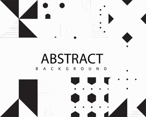 Abstract background featuring black geometric shapes on a white surface with text overlay in the center