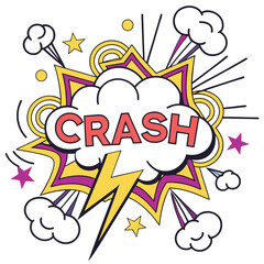 Colorful comic book speech bubble crash