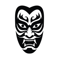 Black silhouette of a Japanese Kabuki mask icon traditional