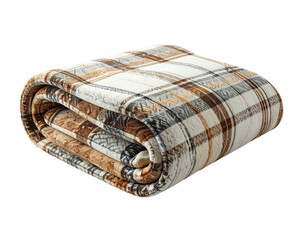 Cozy plaid blanket folded neatly on a neutral gray background